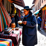 La Paz Witch Market**

"A fully clothed tourist interacting with a vendor in the La Paz Witch Market, Bolivia. The vendor is displaying colorful textiles, amulets, and traditional crafts. The tourist is wearing modest, casual clothing. Background: bustling market scene with other vendors and shoppers. Safe for work, appropriate content, perfect anatomy, natural proportions, professional photography, family-friendly."

**