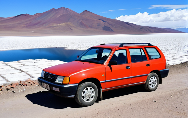 **

"A reliable rental car parked in front of a Bolivian landmark, like the Salar de Uyuni or Lake Titicaca. The car is fully visible, showcasing its model and condition. In the background, depict the natural beauty of Bolivia. safe for work, appropriate content, fully clothed, family-friendly, perfect anatomy, correct proportions, natural pose, professional photography, high quality"

**