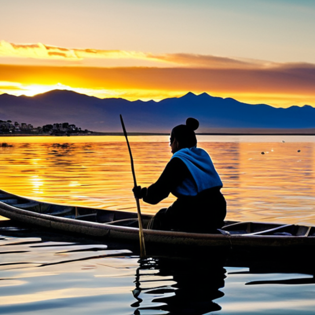 Titicaca Lake Sunrise**
"A breathtaking sunrise over Lake Titicaca, Bolivia. Uros floating islands visible in the distance. A fully clothed indigenous woman in traditional, modest clothing is paddling a reed boat. The sky is ablaze with golden light, reflecting on the water. Perfect anatomy, correct proportions, natural pose, well-formed hands, proper finger count, natural body proportions, professional photography, high quality, safe for work, appropriate content, fully clothed, modest, family-friendly."
**