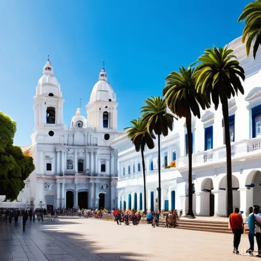 수크레의 식민지 건축물 - **Image Prompt 1: The Grandeur of Sucre's White Central Plaza**
A vibrant, sun-drenched scene of...