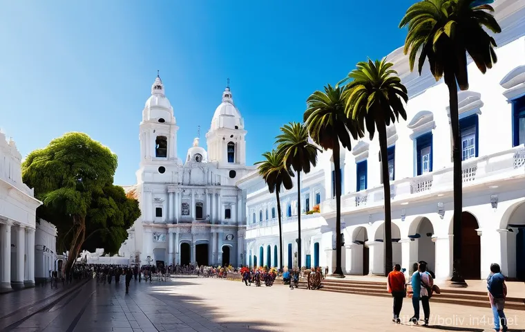수크레의 식민지 건축물 - **Image Prompt 1: The Grandeur of Sucre's White Central Plaza**
A vibrant, sun-drenched scene of...